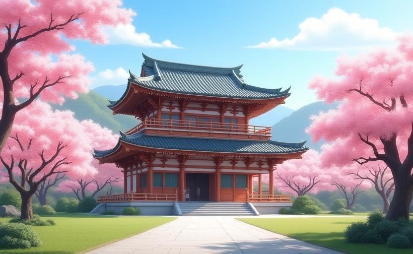 Temple japonais au printemps